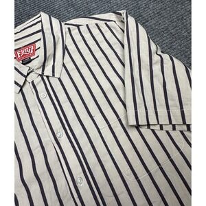 Fifty7 Collection Shirt Mens Large Beige Striped Short Sleeve Cotton Casual